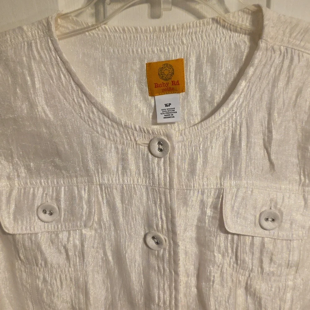 Ruby Rd. White Shimmery Button-Up Jacket - Picture 3 of 7